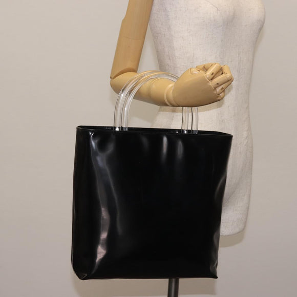 PRADA Hand Bag Leather plastic Black Silver Auth BA5672