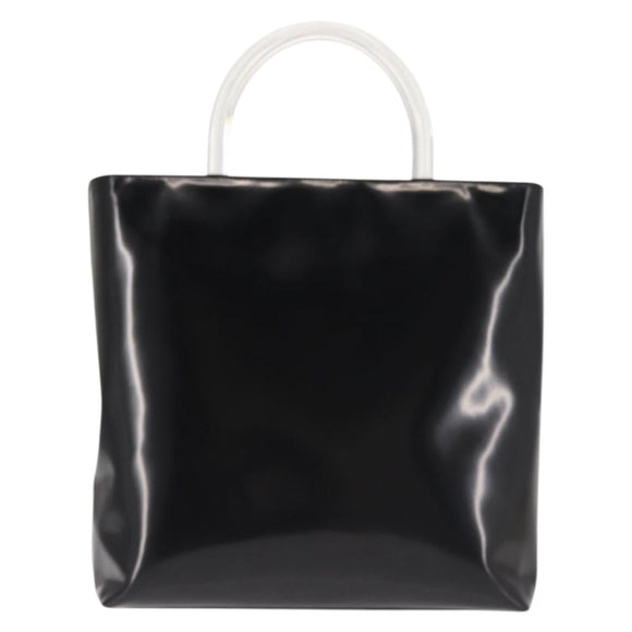 PRADA Hand Bag Leather plastic Black Silver Auth BA5672