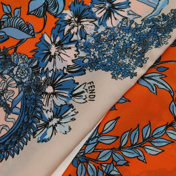 FENDI Maxi Rappy Scarf Silk Orange Auth BA5678M