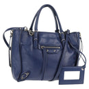BALENCIAGA Paper Mini Hand Bag Leather 2way Blue Silver 357333 Auth BA5681V-1