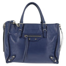 BALENCIAGA Paper Mini Hand Bag Leather 2way Blue Silver 357333 Auth BA5681V-13