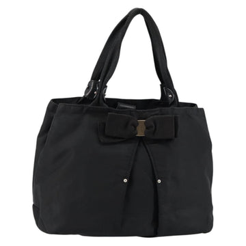 Salvatore Ferragamo Vala Hand Bag Leather Black Gold Auth BA5683