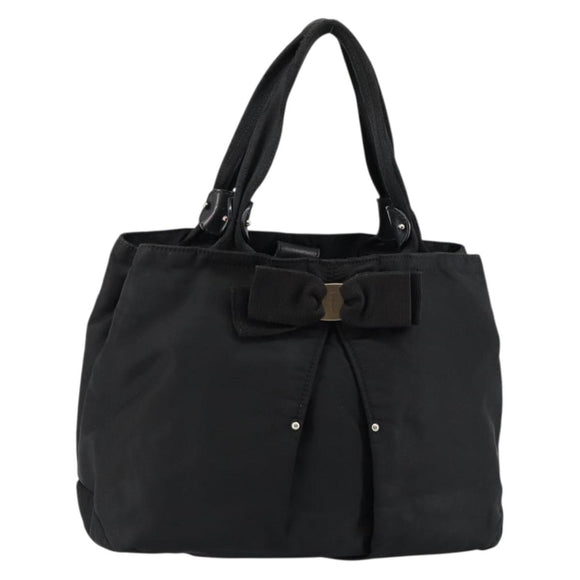 Salvatore Ferragamo Vala Hand Bag Leather Black Gold Auth BA5683