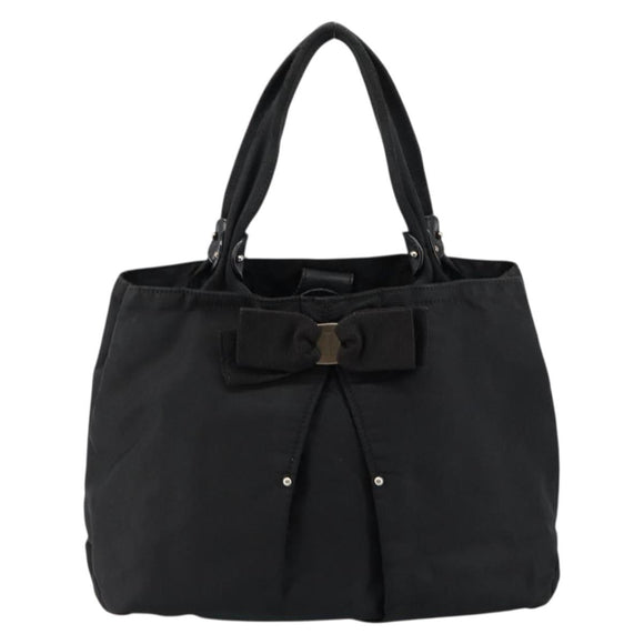 Salvatore Ferragamo Vala Hand Bag Leather Black Gold Auth BA5683