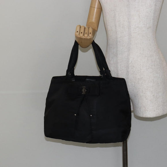 Salvatore Ferragamo Vala Hand Bag Leather Black Gold Auth BA5683