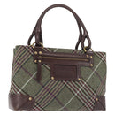 BURBERRY Nova Check Tote Bag Wool Leather Green Brown Auth BA5684-1