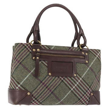 BURBERRY Nova Check Tote Bag Wool Leather Green Brown Auth BA5684