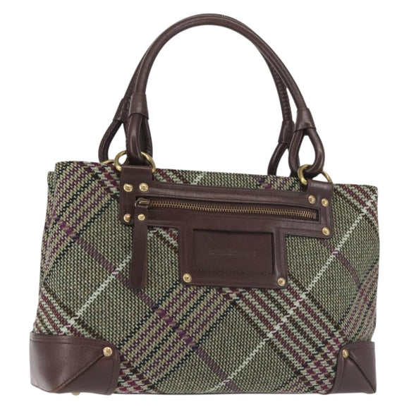 BURBERRY Nova Check Tote Bag Wool Leather Green Brown Auth BA5684