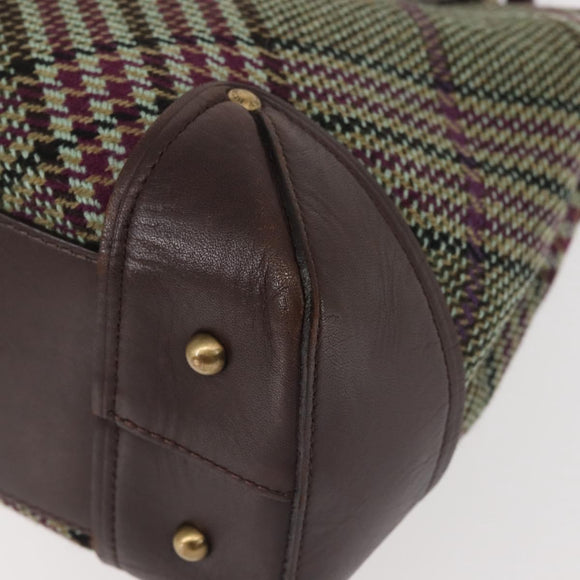 BURBERRY Nova Check Tote Bag Wool Leather Green Brown Auth BA5684