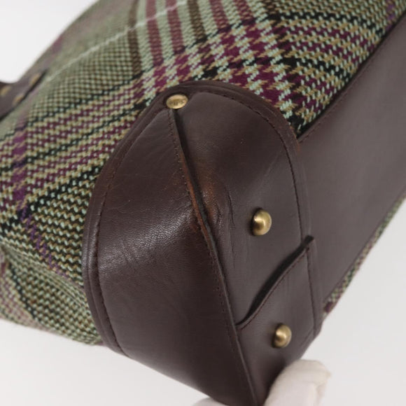 BURBERRY Nova Check Tote Bag Wool Leather Green Brown Auth BA5684