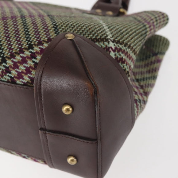 BURBERRY Nova Check Tote Bag Wool Leather Green Brown Auth BA5684