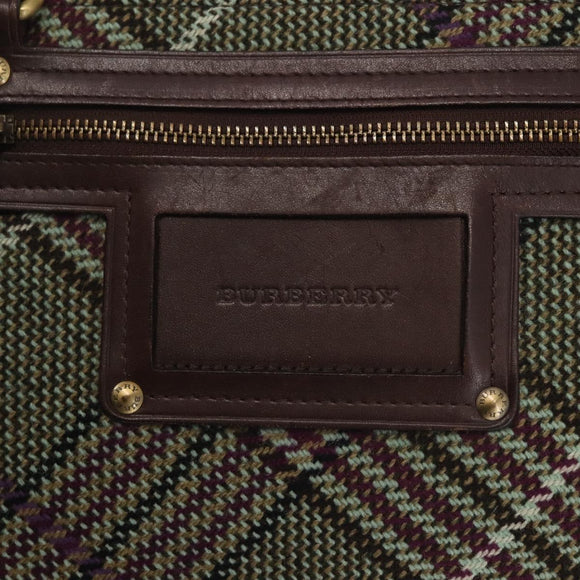 BURBERRY Nova Check Tote Bag Wool Leather Green Brown Auth BA5684