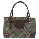 BURBERRY Nova Check Tote Bag Wool Leather Green Brown Auth BA5684-2