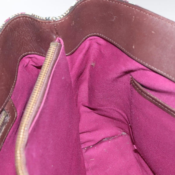 BURBERRY Nova Check Tote Bag Wool Leather Green Brown Auth BA5684