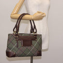 BURBERRY Nova Check Tote Bag Wool Leather Green Brown Auth BA5684-27