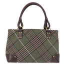 BURBERRY Nova Check Tote Bag Wool Leather Green Brown Auth BA5684-3