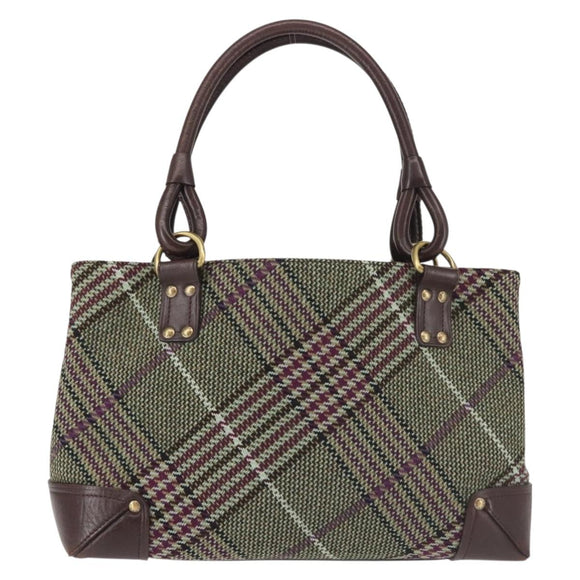 BURBERRY Nova Check Tote Bag Wool Leather Green Brown Auth BA5684