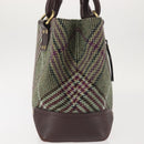BURBERRY Nova Check Tote Bag Wool Leather Green Brown Auth BA5684-5