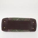 BURBERRY Nova Check Tote Bag Wool Leather Green Brown Auth BA5684-9