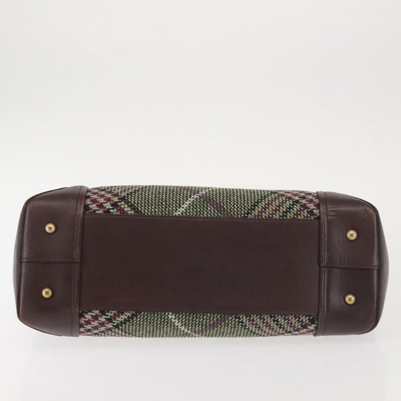 BURBERRY Nova Check Tote Bag Wool Leather Green Brown Auth BA5684
