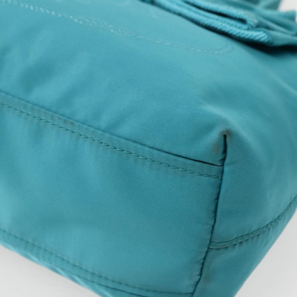 PRADA Hand Bag Nylon 2way Turquoise Blue Gold Auth BA5686