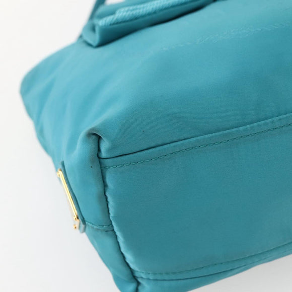 PRADA Hand Bag Nylon 2way Turquoise Blue Gold Auth BA5686