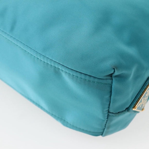 PRADA Hand Bag Nylon 2way Turquoise Blue Gold Auth BA5686