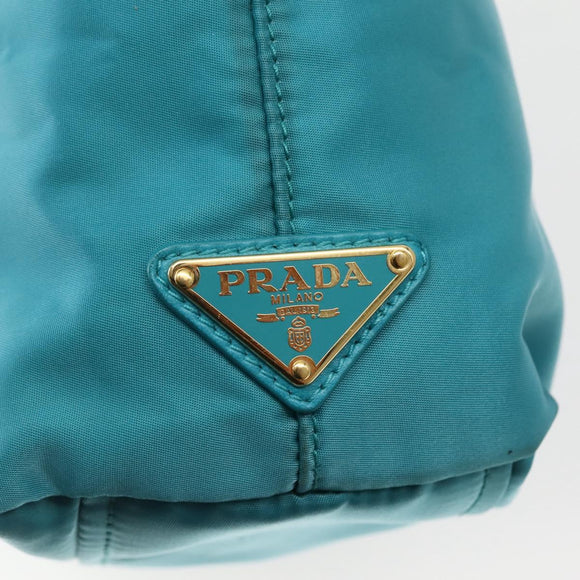 PRADA Hand Bag Nylon 2way Turquoise Blue Gold Auth BA5686