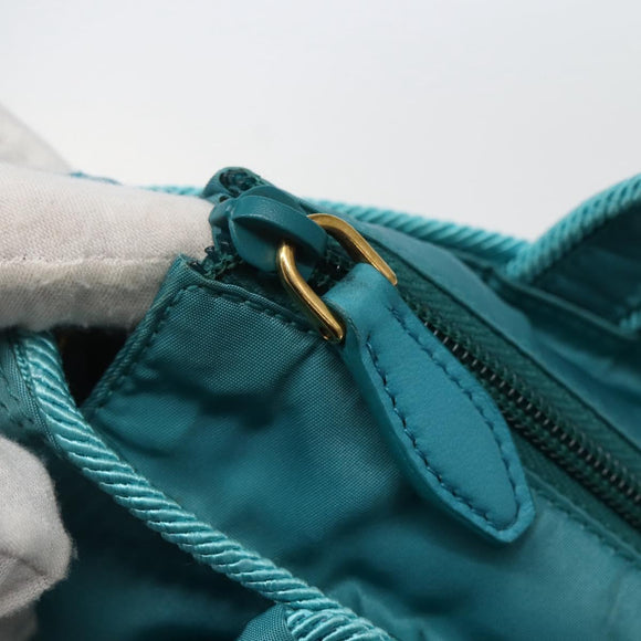 PRADA Hand Bag Nylon 2way Turquoise Blue Gold Auth BA5686