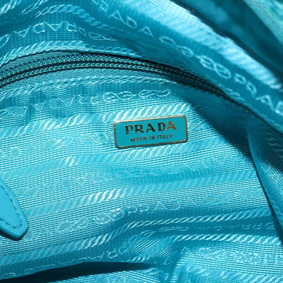 PRADA Hand Bag Nylon 2way Turquoise Blue Gold Auth BA5686