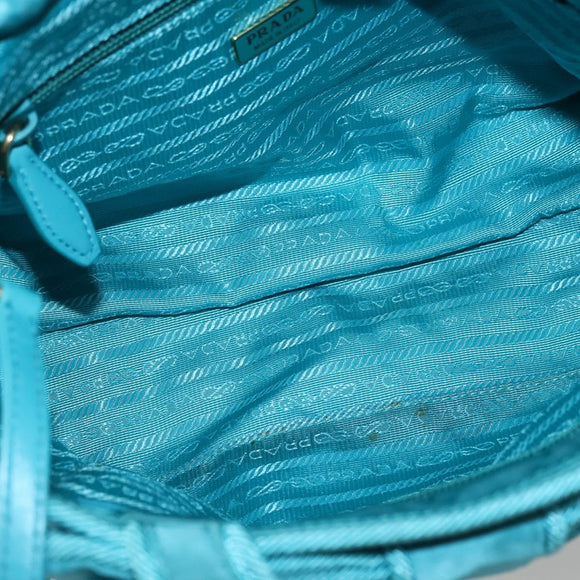 PRADA Hand Bag Nylon 2way Turquoise Blue Gold Auth BA5686