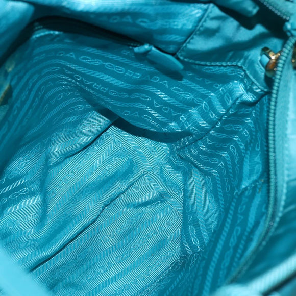 PRADA Hand Bag Nylon 2way Turquoise Blue Gold Auth BA5686