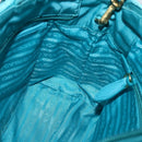 PRADA Hand Bag Nylon 2way Turquoise Blue Gold Auth BA5686-22