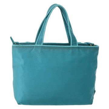 PRADA Hand Bag Nylon 2way Turquoise Blue Gold Auth BA5686 - 0