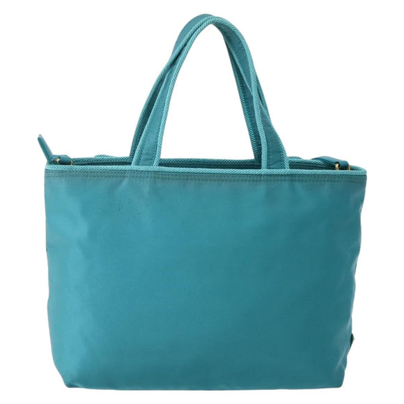 PRADA Hand Bag Nylon 2way Turquoise Blue Gold Auth BA5686
