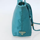PRADA Hand Bag Nylon 2way Turquoise Blue Gold Auth BA5686-3
