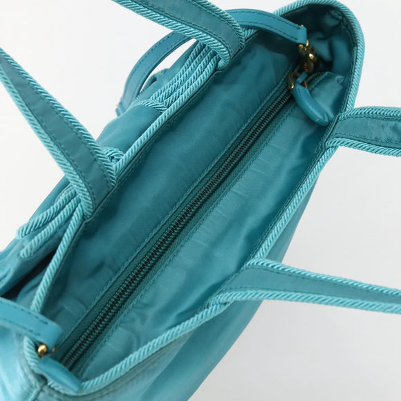 PRADA Hand Bag Nylon 2way Turquoise Blue Gold Auth BA5686
