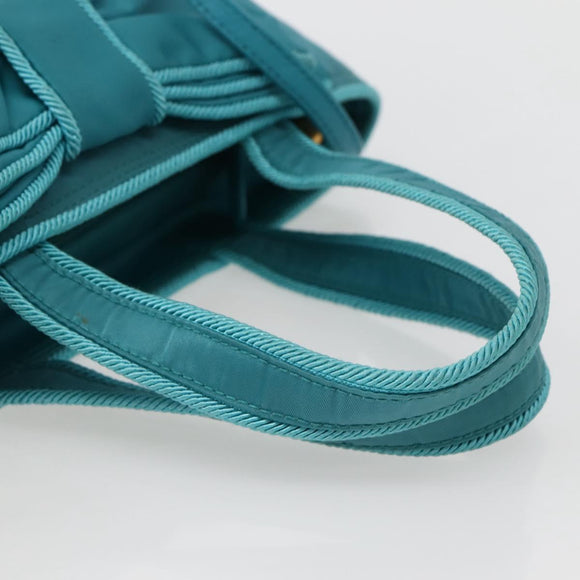 PRADA Hand Bag Nylon 2way Turquoise Blue Gold Auth BA5686
