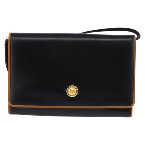 CELINE Shoulder Bag Leather Black Gold Auth BA5688