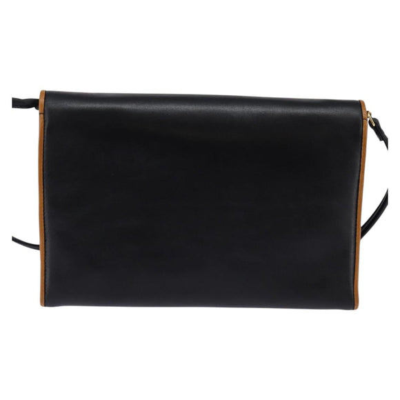 CELINE Shoulder Bag Leather Black Gold Auth BA5688