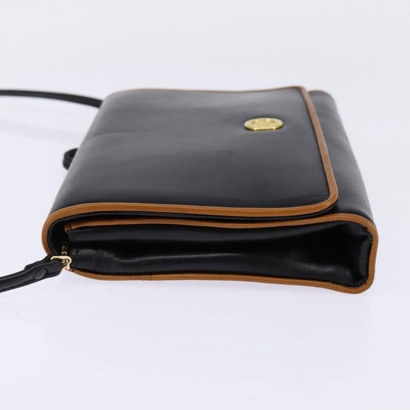 CELINE Shoulder Bag Leather Black Gold Auth BA5688