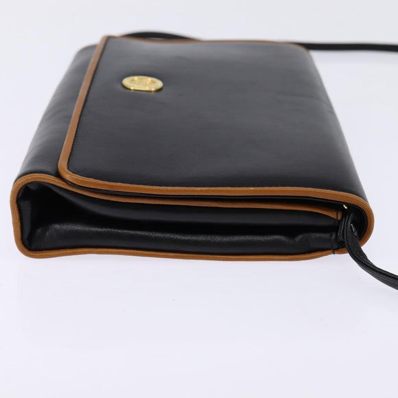 CELINE Shoulder Bag Leather Black Gold Auth BA5688