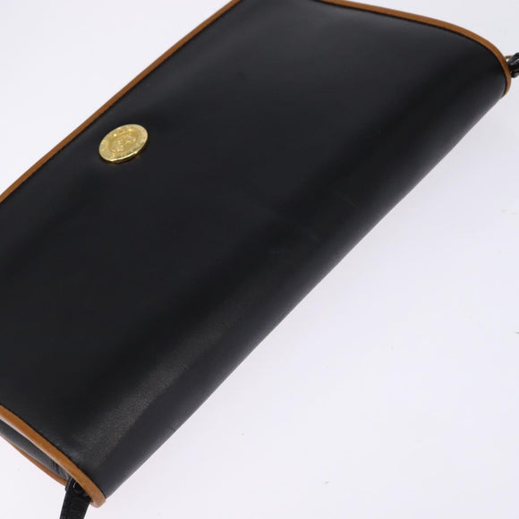 CELINE Shoulder Bag Leather Black Gold Auth BA5688