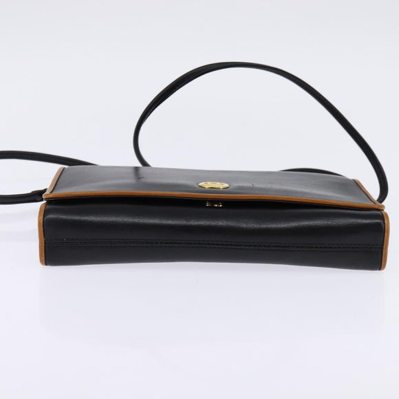 CELINE Shoulder Bag Leather Black Gold Auth BA5688