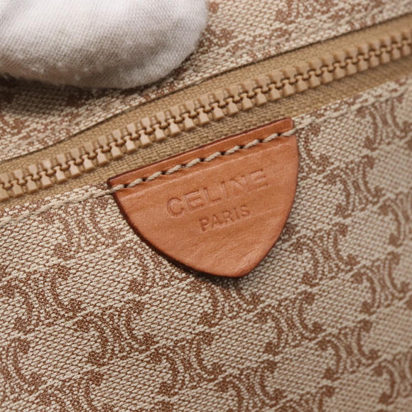 CELINE Macadam Canvas Tote Bag PVC Beige Gold Auth BA5689