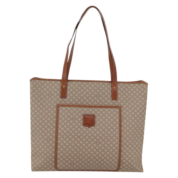 CELINE Macadam Canvas Tote Bag PVC Beige Gold Auth BA5689