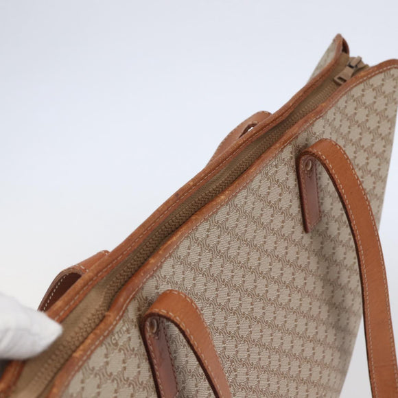 CELINE Macadam Canvas Tote Bag PVC Beige Gold Auth BA5689