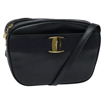 Salvatore Ferragamo Shoulder Bag Leather Navy Gold Auth BA569