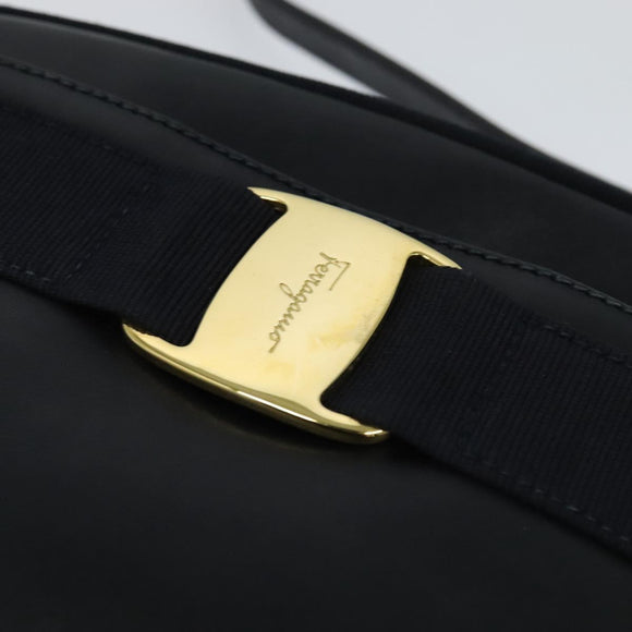 Salvatore Ferragamo Shoulder Bag Leather Navy Gold Auth BA569