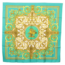HERMES Carre 90 Scarf ""LES TUILERIE"" Silk Green Auth BA5691